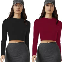 navyankaa Pack of 2 Casual Regular Sleeves Solid Women Maroon Top-picture-21