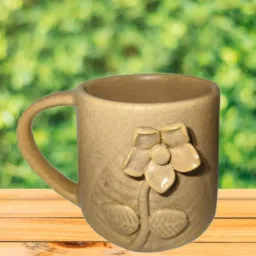 rare planet Handcrafted Brown Coffee Mug with Embossed Flower Design image 1