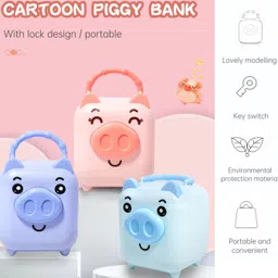 crafty cuddle Pig Shape Coin Box with Lock & Key for Boys and Girls/ Cute Cartoon Coin Bank image 5