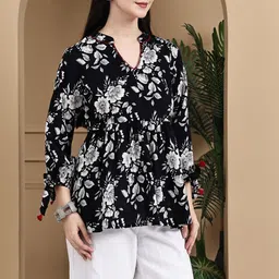 rajnandini Casual Regular Sleeves Printed Women Black Top image 3