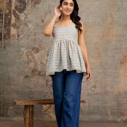 Casual Shoulder Straps Ethnic Motifs Women Multicolor Top-image-5
