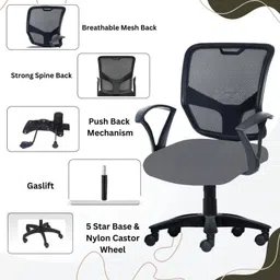 maestro Home & Office Mesh Chair with Fixed Handles - Comfortable Fabric Desk Fabric Office Arm Chair image 5