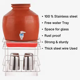 divine dwelling Matka Kitchen Rack Stainless Steel Stand Heavy Duty Matka Stand with Bottom Tray Steel, Plastic image 4