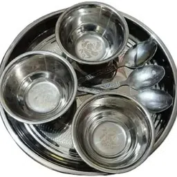 jesal Pack of 9 Stainless Steel dinner set steel 3 pcs spoon 3 pcs thali 3 pcs bowl Dinner Set image 3