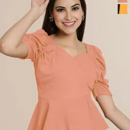 Mast & Harbour Women Pack of 2 Puff Sleeve Peplum Top-picture-20