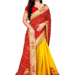DRESSFLEX Bandhani Embroidered Pure Georgette Half and Half Bandhani Saree-picture-27