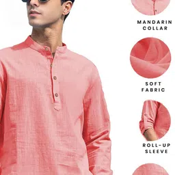APEKTRA Men Solid Mandarin Collar Cotton Kurta image 3