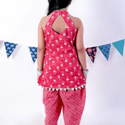 YK Girls Floral Printed Regular Thread Work Kurta with Dhoti Pants image 2