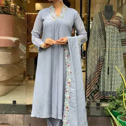 Moda Rapido Floral Embroidered V Neck A Line Kurta With Trousers & Dupatta image 4