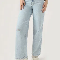 Kraus Jeans Women Wide Leg High-Rise Mildly Distressed Light Fade Jeans-image-78