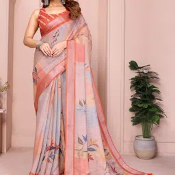 Shri salasar silk Mills Floral Pure Linen Handloom Saree-picture-15