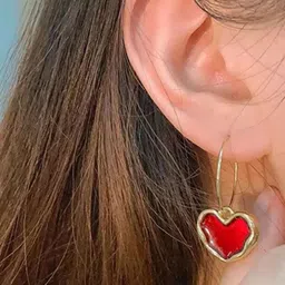 Estailo fashion Gold-Plated Artificial Stones Studded Heart Shaped Drop Earrings image 3