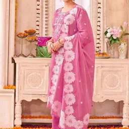 Skylee Pop Women Floral Embroidered Regular Thread Work Kurta with Trousers & With Dupatta-picture-12