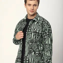 Beyoung Men Original Fit Abstract Printed Spread Collar Cotton Casual Shirt image 2