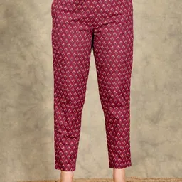 Aramya Women Printed Pure Cotton Mid Rise Trousers-picture-21