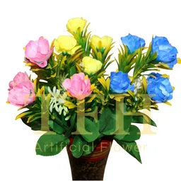 Hidooa Yellow And Blue 3 Pieces Rose Artificial Flowers image 4