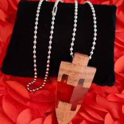 M Men Style Stainless Steel Geometric Long Bar Wood and Green Wood Resin Boho Pendant image 5