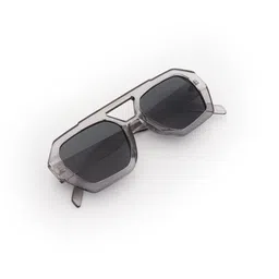 PELLE LUXUR Unisex Grey Rectangle Sunglasses with UV Protected Lens image 3