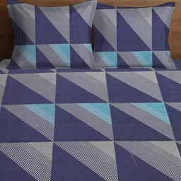 WEAVE AND DECOR Navy Blue Printed 300TC Cotton Double King Bedsheet Set 1.98 m x 1.82 m image 3