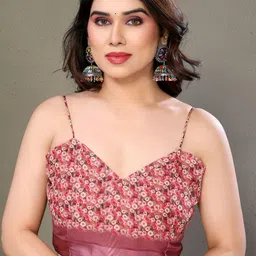 HERE&NOW Peach Printed Satin Sarees image 5