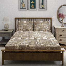 SWAYAM Brown & White Geometric 210 TC King Bedsheet with 2 Pillow Covers-picture-21