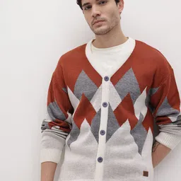 The Roadster Life Co. Argyle Self Design V-Neck Cardigan-picture-28