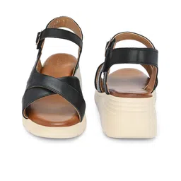 Delize Striped Leather Wedge Sandals with Buckles image 4