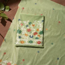 GAJARAI Floral Woven Design Muga Cotton Unstitched Dress Material-picture-18