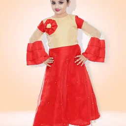 KAARIGARI GirlsSolid Round Neck Net Maxi Dress-picture-16