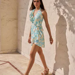 By The Bay Women Floral Print Ruffles Sage Halter Dress image 5