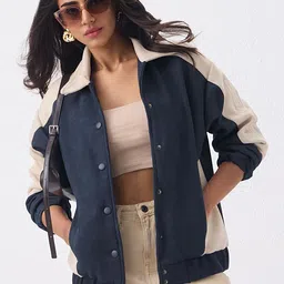 The Souled Store Women Colourblocked Lightweight Open Front Jacket with Embroidered-picture-41