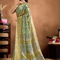 you shop we ship Woven Design Zari Silk Blend Handloom Saree image 4