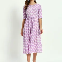 VYKOO Abstract Printed Round Neck A-Line Kurtas-picture-15