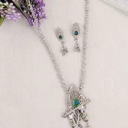 Anouk Silver-Plated Krishna Flute Bansuri Necklace And Earring-picture-10