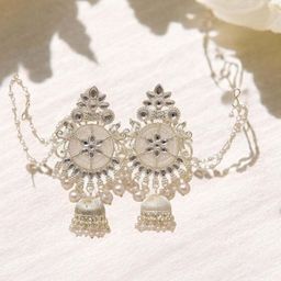 MEIRA JEWELLERY Silver-Plated Artificial Stones Studded Contemporary Jhumkas-picture-48