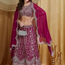 RAJGRANTH Embroidered Georgette Semi-Stitched Lehenga & Unstitched Blouse With Dupatta-image-11