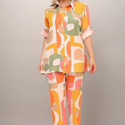 BAESD Abstract Printed Shirt Collar Shirt & Trousers-picture-35