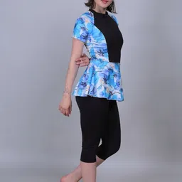 MEGASKA Printed Round Neck Front Zipper Swim Set image 2