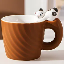 BonZeaL Brown & White Solid Ceramic Matte Mugs Set of Cups and Mugs image 2