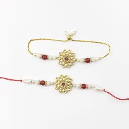 Sangria Kundan Studded & Beaded Bhaiya Bhabhi Rakhis With Roli Chawal-picture-23