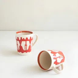 FREEDOM TREE Sun Watcher Peach And White 2 Pieces Abstract Printed Ceramic Matte Cups-picture-43