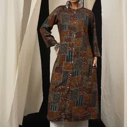 Anouk Floral Printed Mandarin Collar Kurta-picture-17