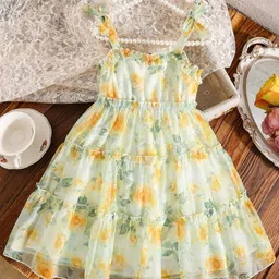 YK Girls Floral Printed Tie-Up Tiered Ruffles Detail Fit and Flare Neck-picture-29