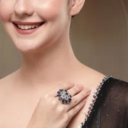 KARATCART Designer Silver-Plated American Diamond Studded Adjustable Finger Ring image 4