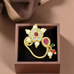 FEMMIBELLA Gold-Plated Artificial Stones Studded & Beaded Stud Nosepin-picture-37