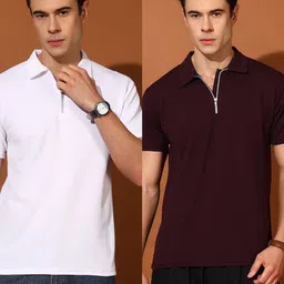 Metronaut Men Pack of 2 Self Design Polo Collar T-shirts image 5