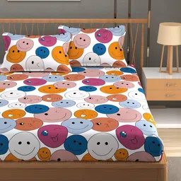 LA VERNE Multicoloured Conversational 110 TC Bedsheet with 2 Pillow Covers image 2