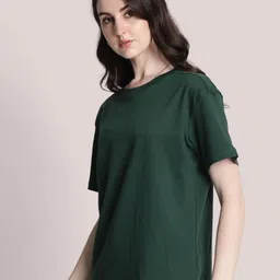 Bene Kleed Women Solid Round Neck Relaxed Fit Cotton T-shirt-image-98