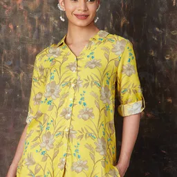 Melange by Lifestyle Floral Printed Shirt Collar Kurti-picture-25