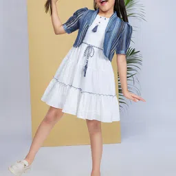 Peppermint Girls Striped Tie Ups Tiered Fit & Flare Dress Jacket with Belt image 4